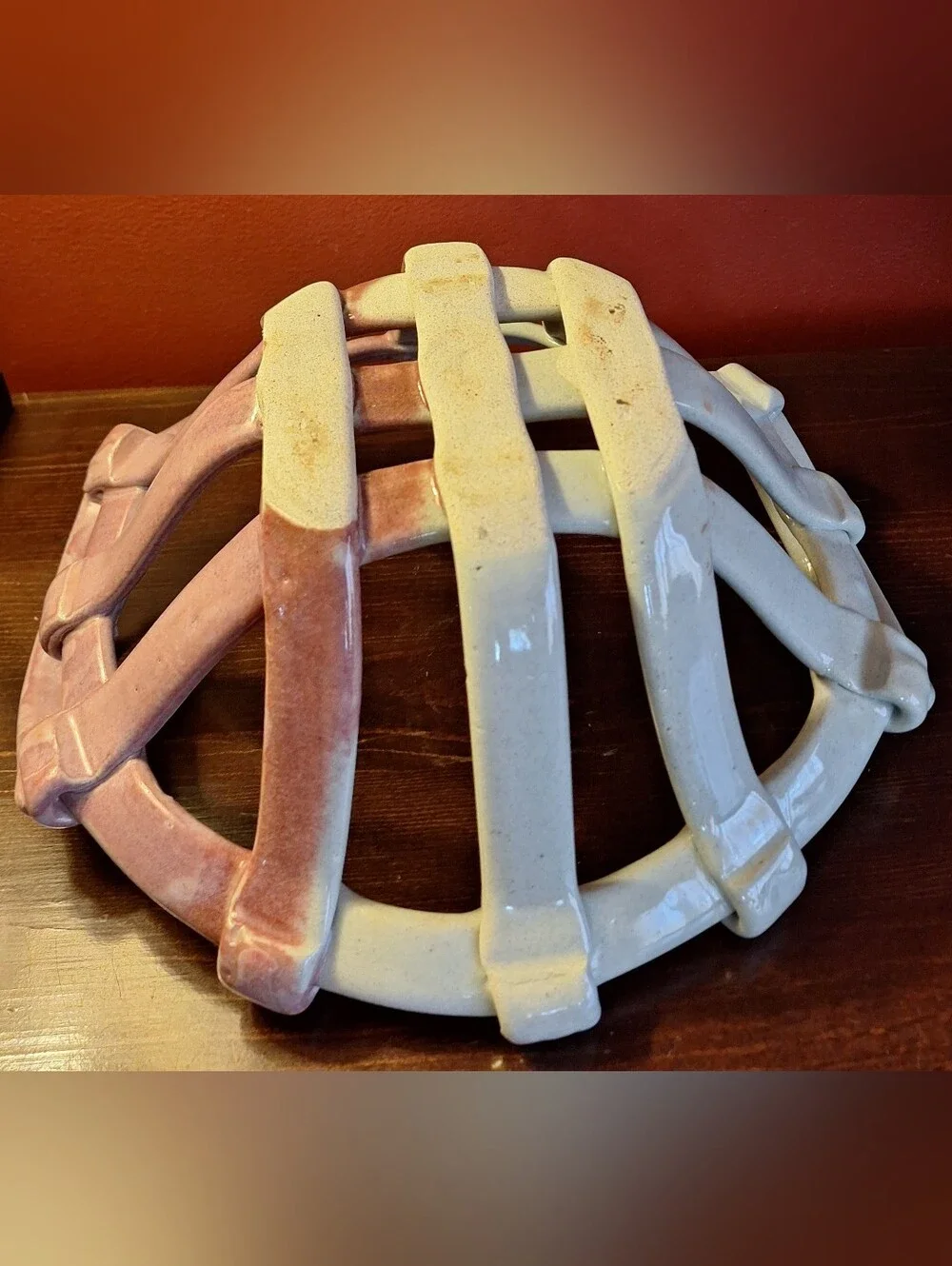 Pink and Light Gray Ceramic Fruit Basket